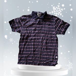 Rochas Paris Men’s M Polo Shirt Red WINE BLACK WHITE stripes COTTON